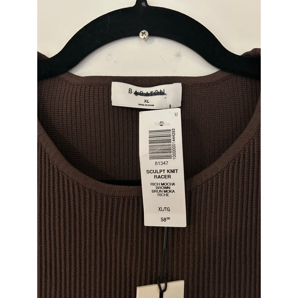 NWT Aritzia Babaton XL Sculpt Knit Tank Top Racer back Rich Mocha Brown Ribbed - Picture 4 of 6
